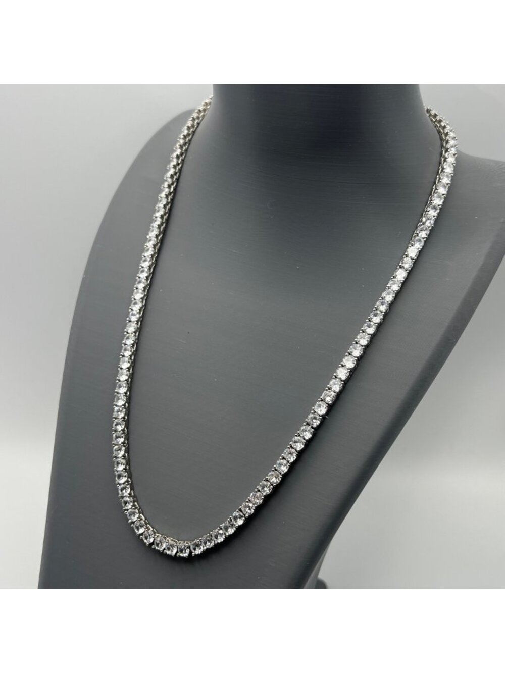 Cubic Zirconia Tennis Necklace 18" Silver Tone Bridal Prom Evening Cocktail Iced